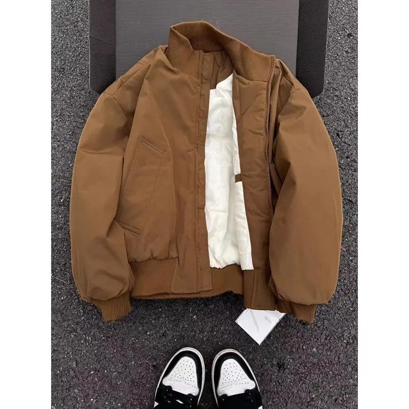 เสื้อเบสบอลผ้าฝ้าย Cleanfit American Sle Flight Jaet Thiened คอตั้ง เสื้อคลุมกันหนาวทรงหลวมสำหรับผู้หญิง ทรงปกติ...