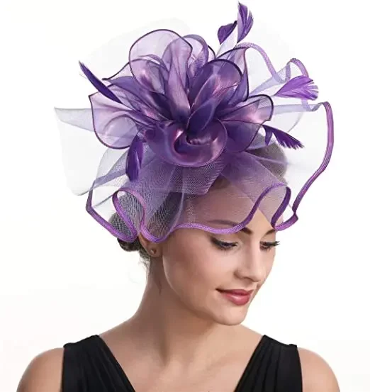 Women\'s Organza Fascinator Hats Church Kenducky British Bride Tea Party Wedding Hats Summer Ruffle Hat Hair Clip Accessory