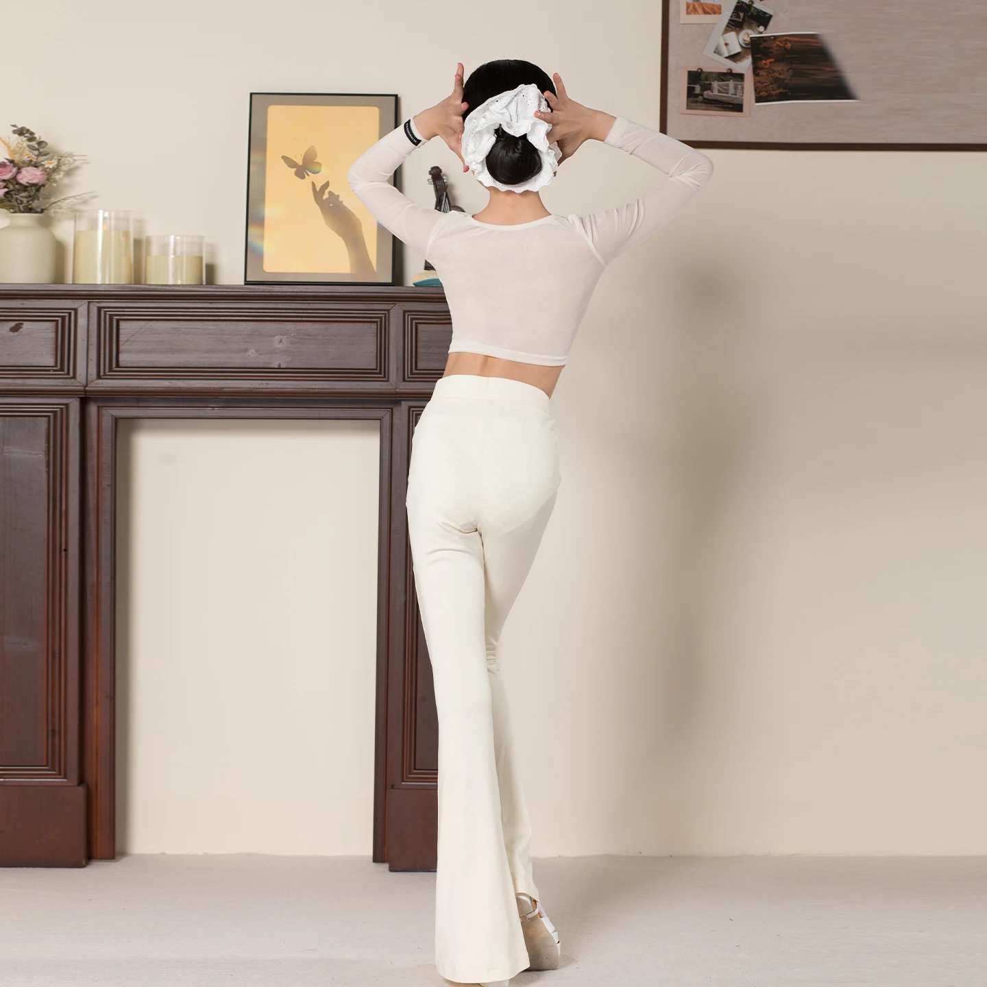 2025 Latin Dansvoorstelling Kostuums Voor Meisjes Lange Mouwen Parel Micro Trompet Broek Pak Kinderen Chacha Latin Dans Slijtage XH3837