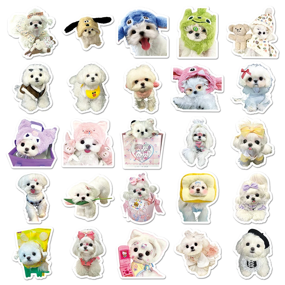 Kawaii adesivos com design maltês e cão, decalques animais bonitos, garrafa de água decoração, telefone, bagagem, impermeável, grafite, brinquedo, 10/30/50pcs