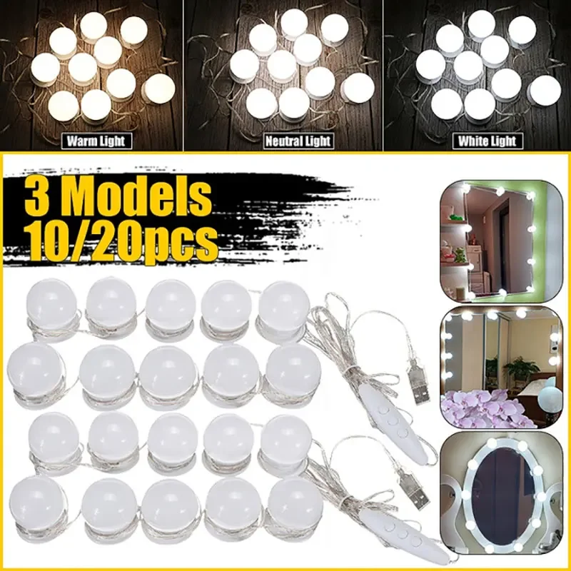 

C2 LED Detachable Bulbs Professional Makeup Mirror Lamp USB Power Cosmetic Mirror Light Hollywood Dressing Table Vanity Lights