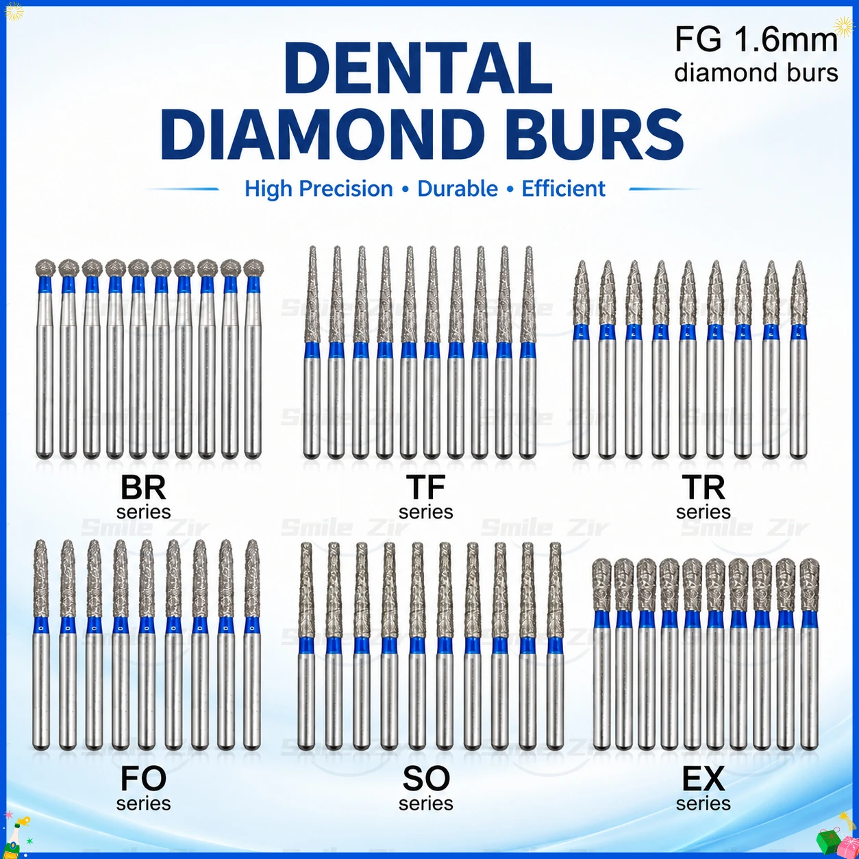 50PCS High Speed Handpiece Dental Diamond Burs Drill Dental Diamond FG 1.6mm Bur BR /TR Series for Dentistry Tools