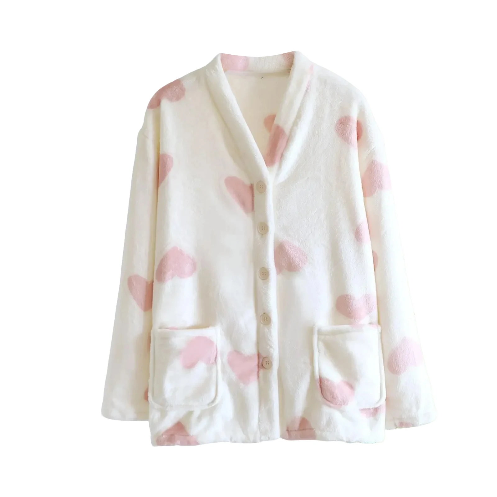 سترة نسائية عصرية برقبة على شكل حرف V وأكمام طويلة وأزرار سفلية لخريف وشتاء من الفلانيل دافئة ومريحة ملابس نوم سترة ملابس منزلية #3