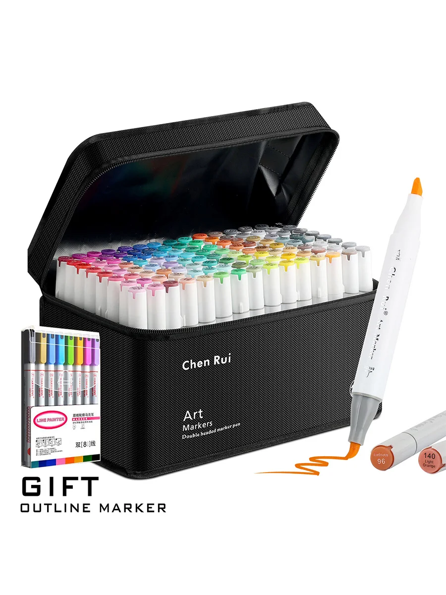 48/60/80/120 kleuren Dual Tip Brush & Beitel Permanente Art Marker Pennen met Basis & Omtrek Markers Tekenbenodigdheden Kit-Hervulbaar - afbeelding 2