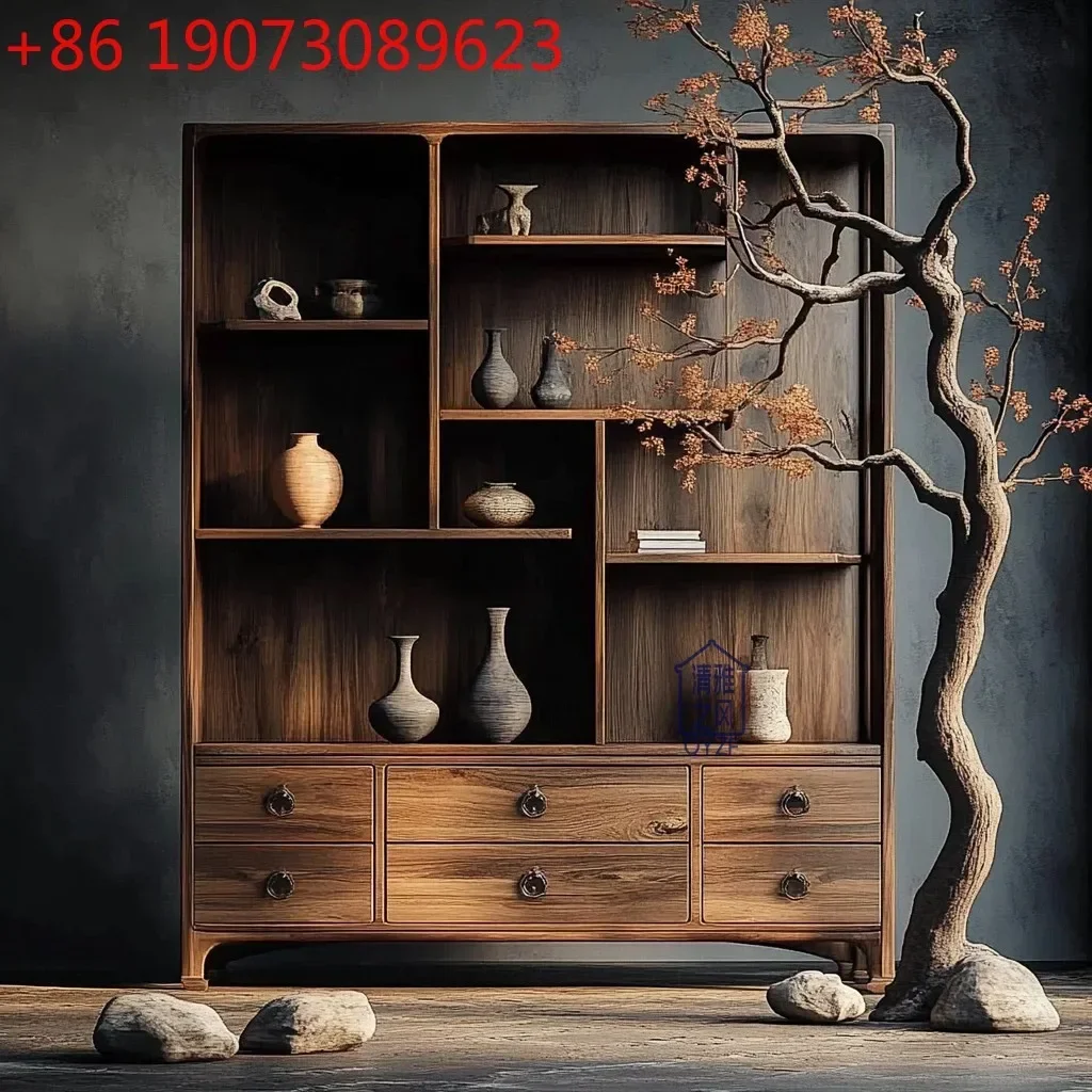 

High-end wabi-sabi wind rack solid wood cabinet storage bogu rack display cabinet