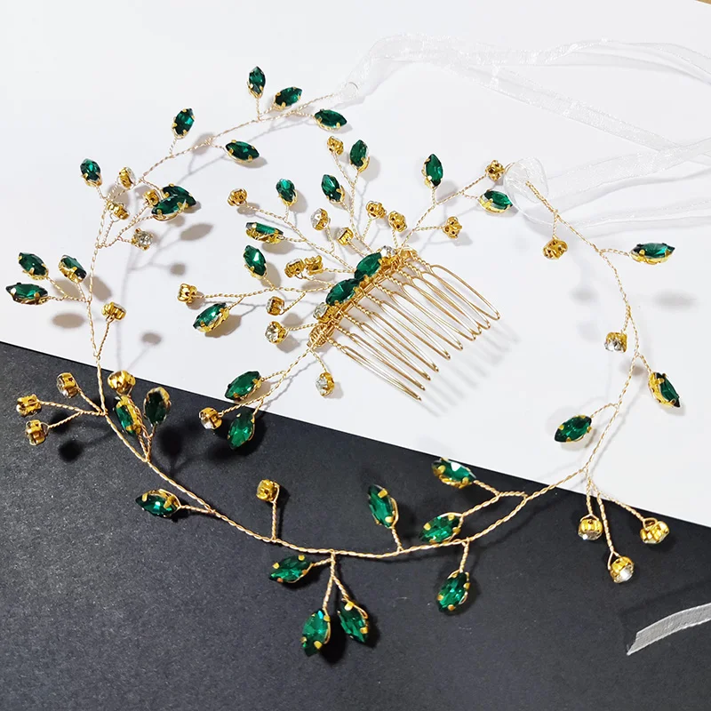 

Модные свадебные украшения для волос: зеленые хрустальные заколки-гребни с жемчугом ручной работы для невест