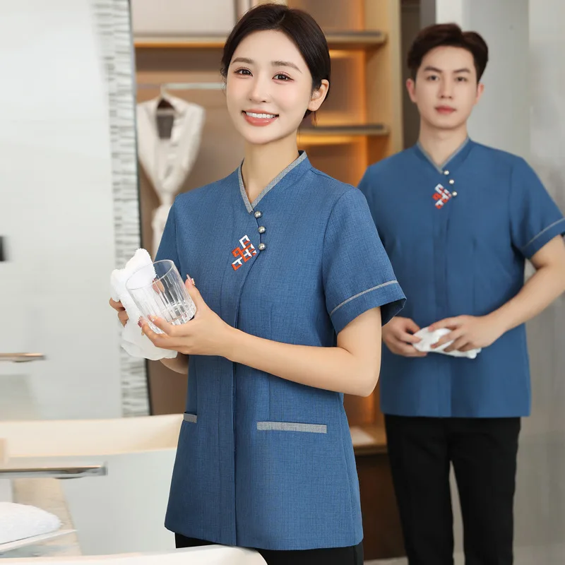 

Костюм для уборки в отелях: женская летняя униформа с коротким рукавом для уборщиков, больших размеров, для коммунальных служб и уборки полов
