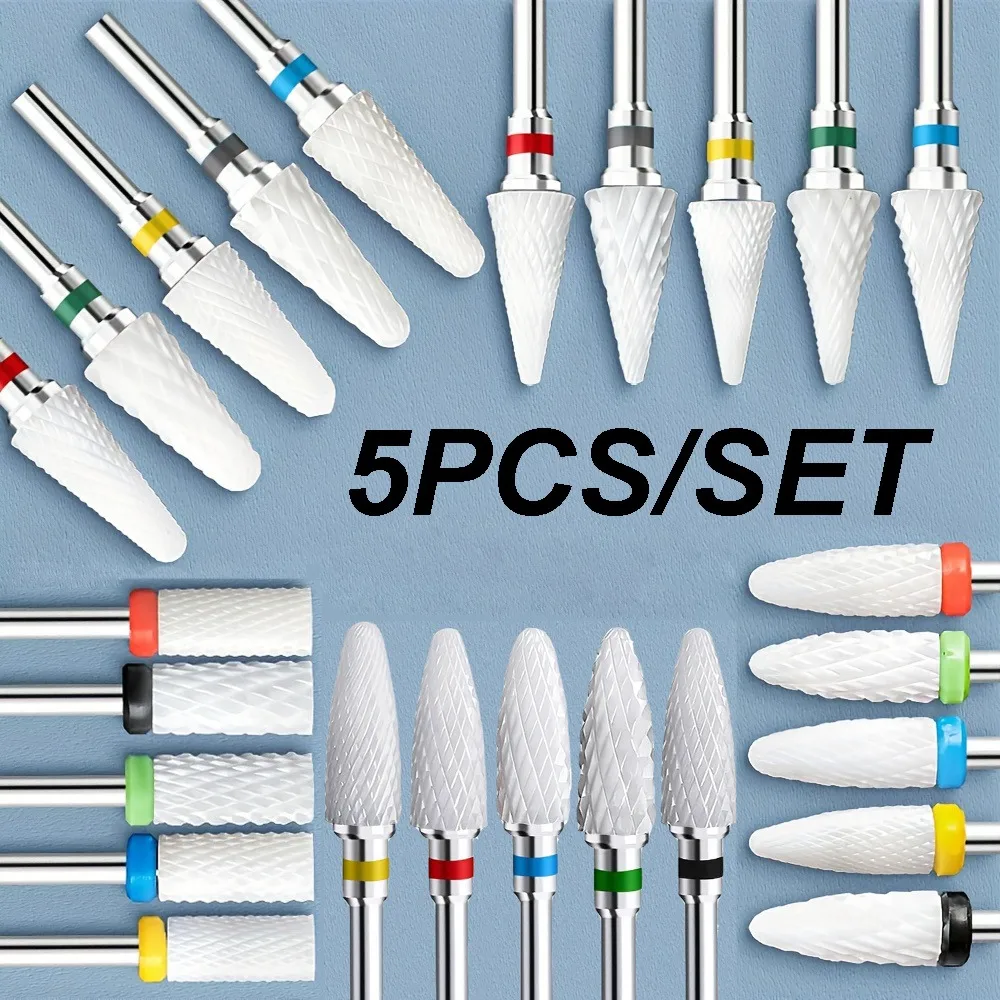 Juego de brocas de cerámica profesionales para uñas, 5 uds., para quitar esmalte de uñas en Gel, accesorios para máquinas de pedicura, herramienta artística para uñas, adecuada