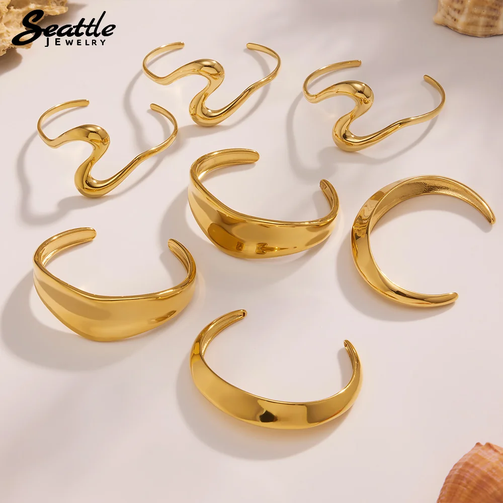 

Geometric Open Punk Hand Bracelet Trend Bangle Women's 316 Stainless Steel Gold-Plated Chunky Bangle Ladies Waterproof Jewelry