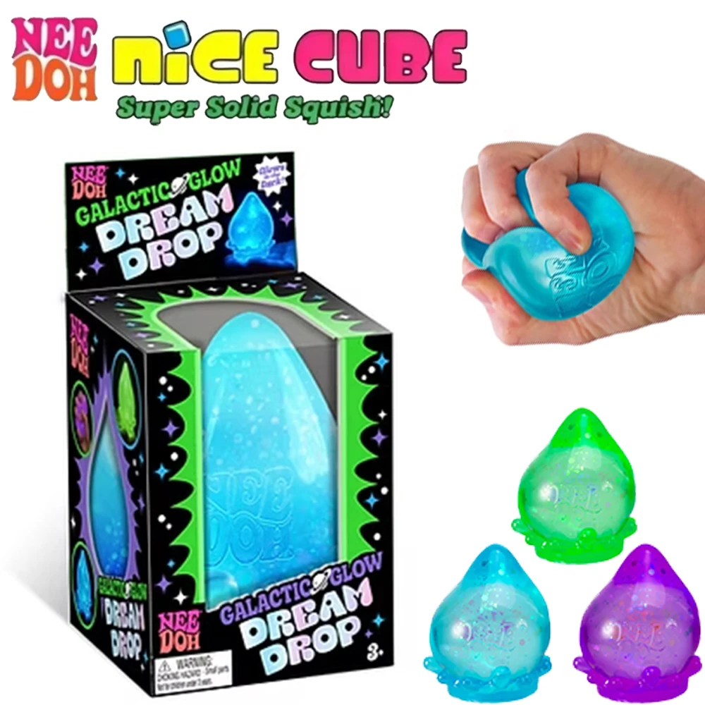 NeeDoh Galactic Glow Dream Drop Glow-in-Dark Squeeze Toy Glitter Fidget Squishy Toy Anxiety Relief Christmas Present