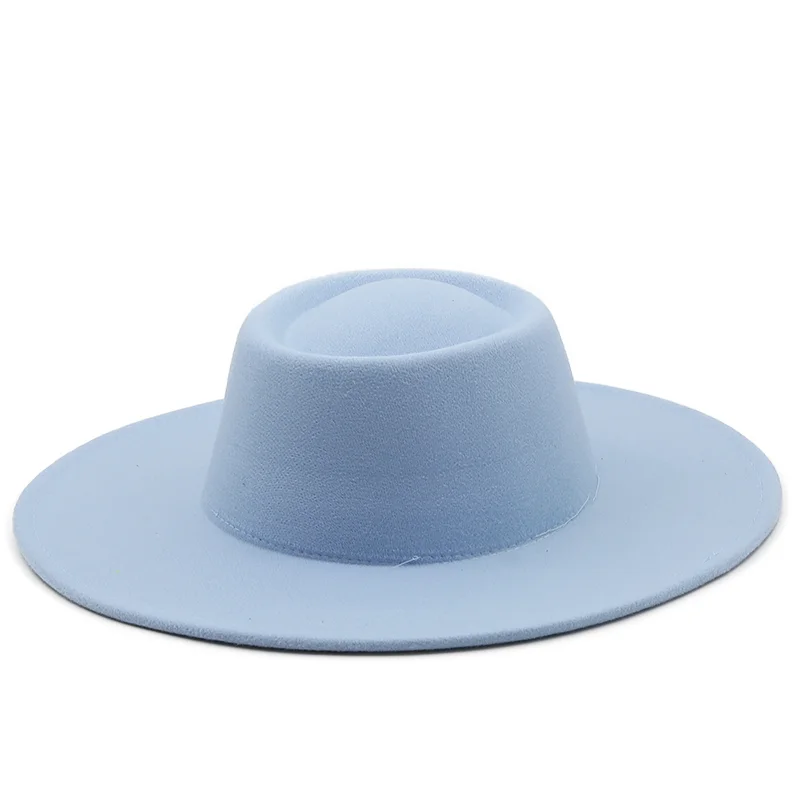 Sombrero de ala ancha de 9,5 cm para mujer, sombrero de copa de Iglesia Derby, estilo retro, británico, de lana, de jazz, color sólido, para Otoño e