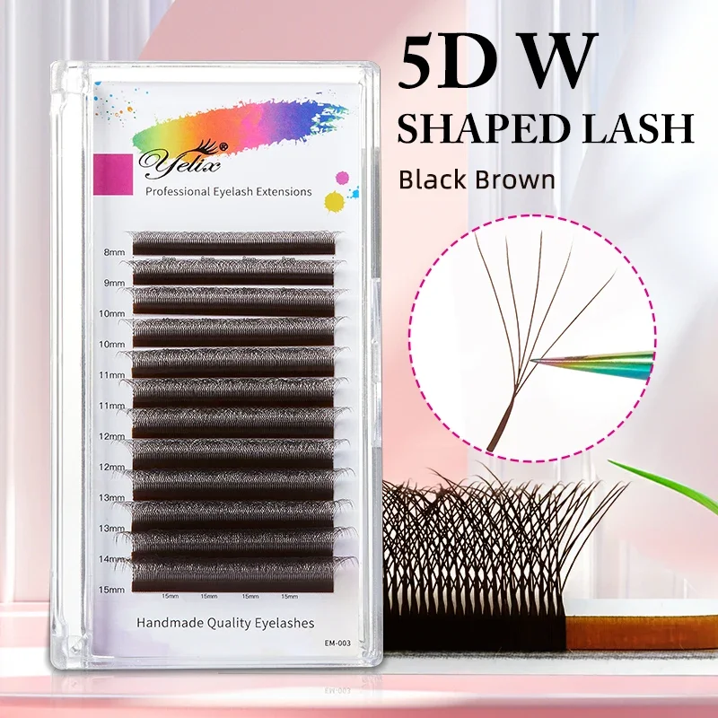 

Yelix Brown 5D W Shaped Eyelashes Extension Mix 8-15mm Individual Eyelash Lashes High Quality Natural Eyelashes
