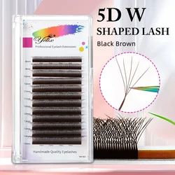 Yelix Brown 5D W Shaped Eyelashes Extension Mix 8-15mm Individual Eyelash Lashes High Quality Natural Eyelashes