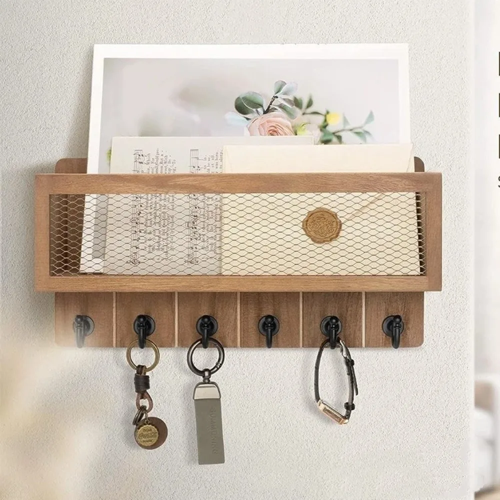 

Multifunctional Vintage Solid Wood Storage Rack Wooden Wall Mounted Storage Shelf Portable Breathable Wall Rack Hallway Use