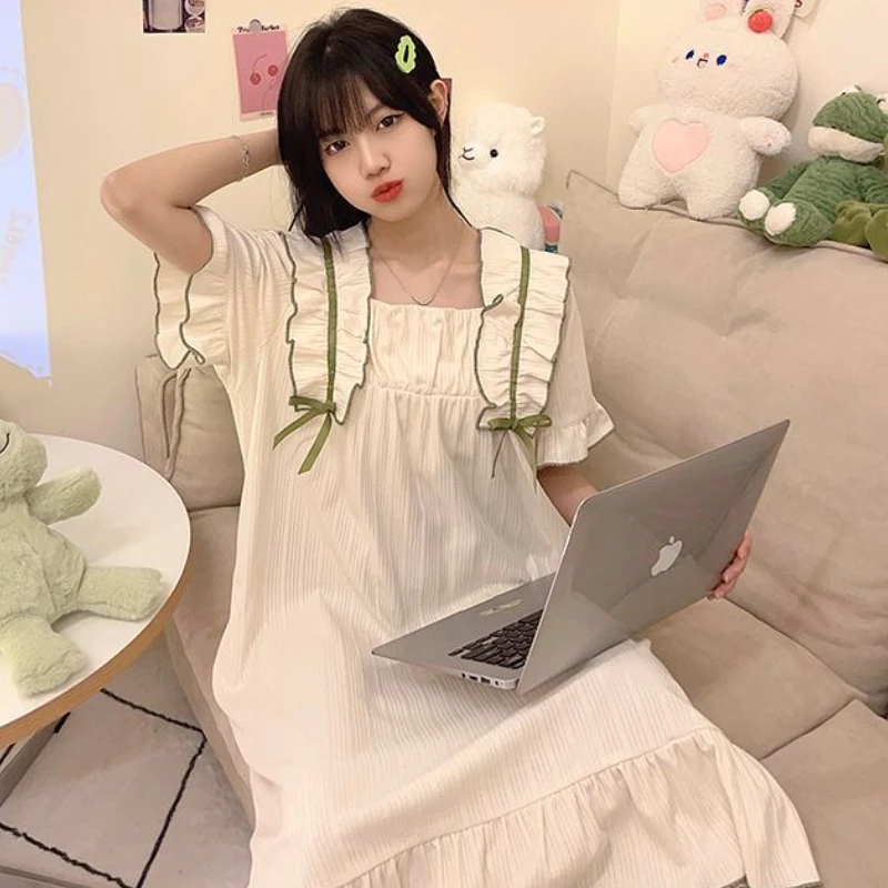 Nightgowns Women Solid Ruffles Simple Princess Elegant Popular Graceful Comfort Designed All-match Korean Style Summer Ladies