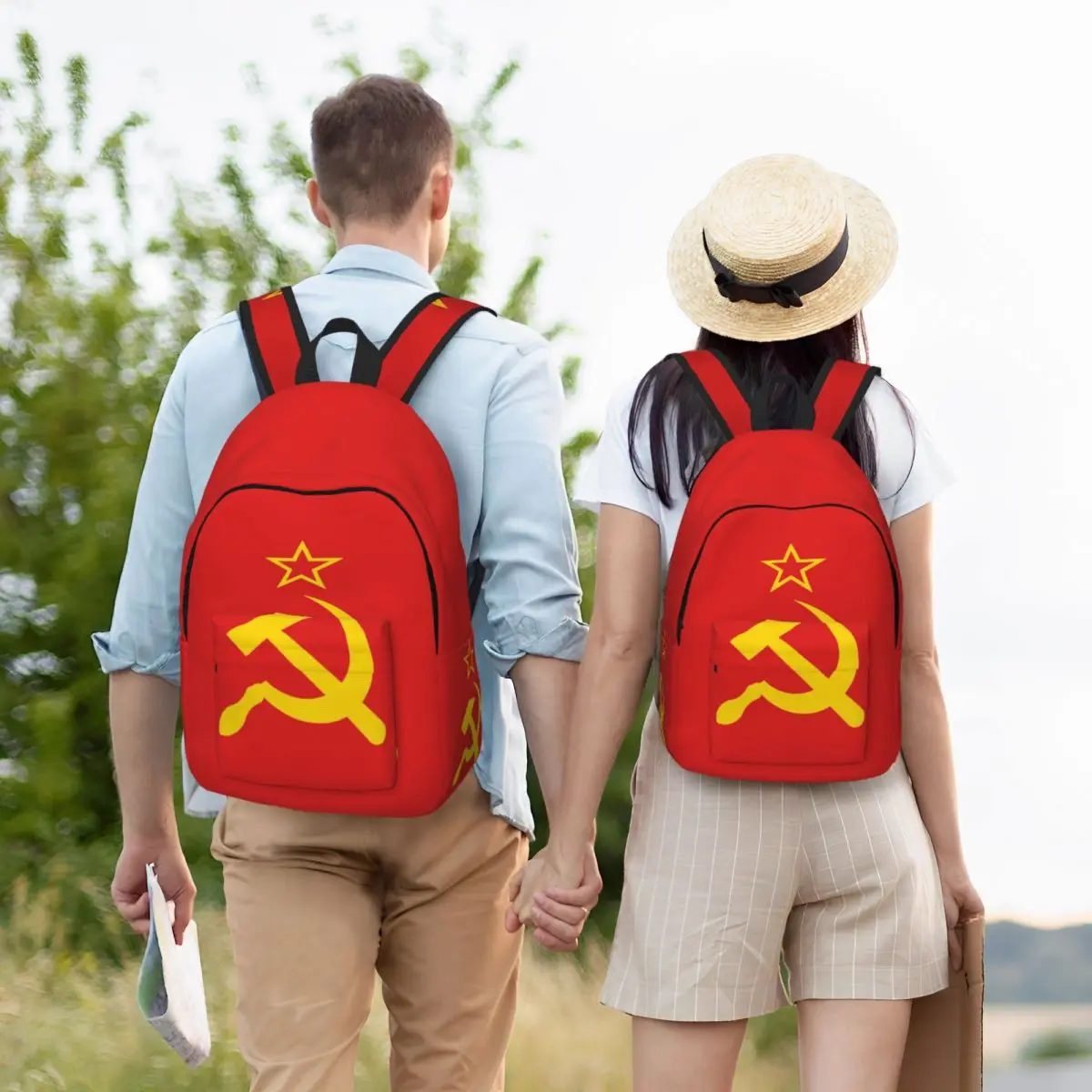 Mochila de lona con bandera rusa soviética para hombre y mujer, morral de viaje con diseño de martillo y hoz URSS, CCCP, ideal para estudiantes, ordenador portátil y regalo