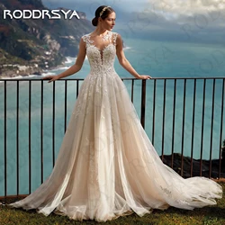 RODDRSYA Luxury Wedding Dress 2025 Bride Sleeveless Lace Appliques A Line Bridal Gown Illusion Back vestido de novia Customized