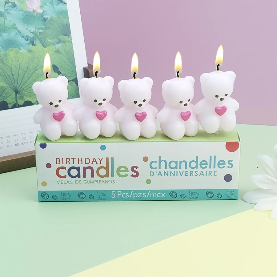 Heißer Verkauf 5PCS Liebe Kleine Bär Alles Gute Zum Geburtstag Kuchen Kerze kinder Krawatte Brief Bär Party Cartoon Kuchen Dekoration – Detail 10