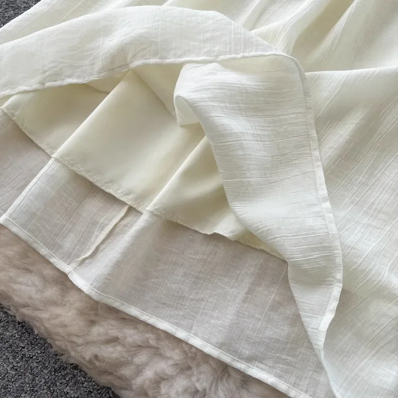 Nuovo abito da vacanza lungo da spiaggia sexy abito longuette da vacanza donna vintage allentato con spalle scoperte manica a lanterna abito da fata a vita