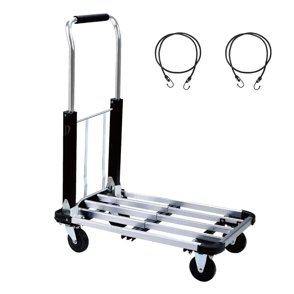 Foldable Aluminum Alloy Push Cart with Adjustable Frame 4-Wheel Platform Cart 330LB Capacity PP Material Wheels Skid-Proof