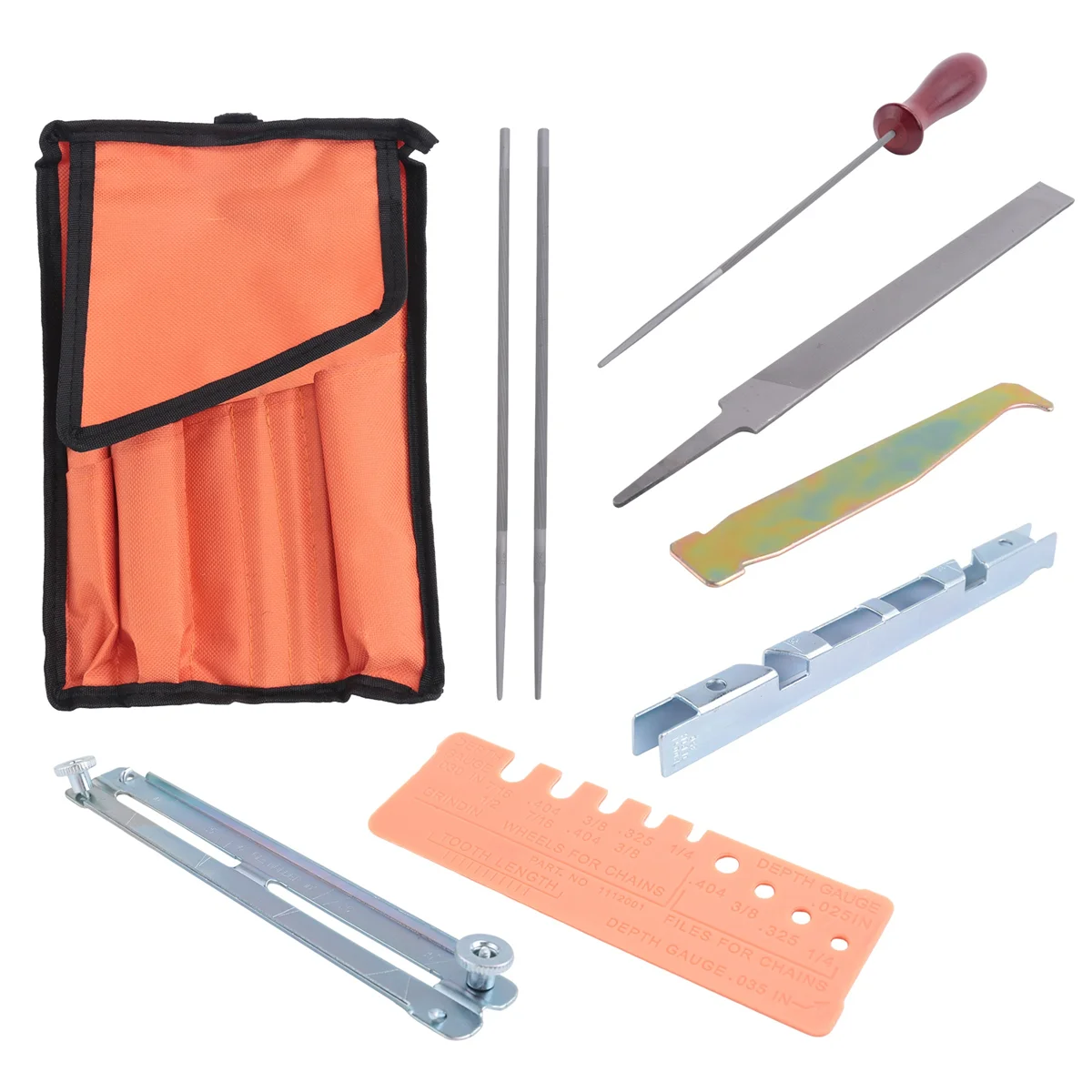 

A95I-10Pcs Chainsaw Sharpener File Kit,Wood Handle,Files,Depth Gauge,Round Files,Filing Guide for Sharpening Chain Saw Blades