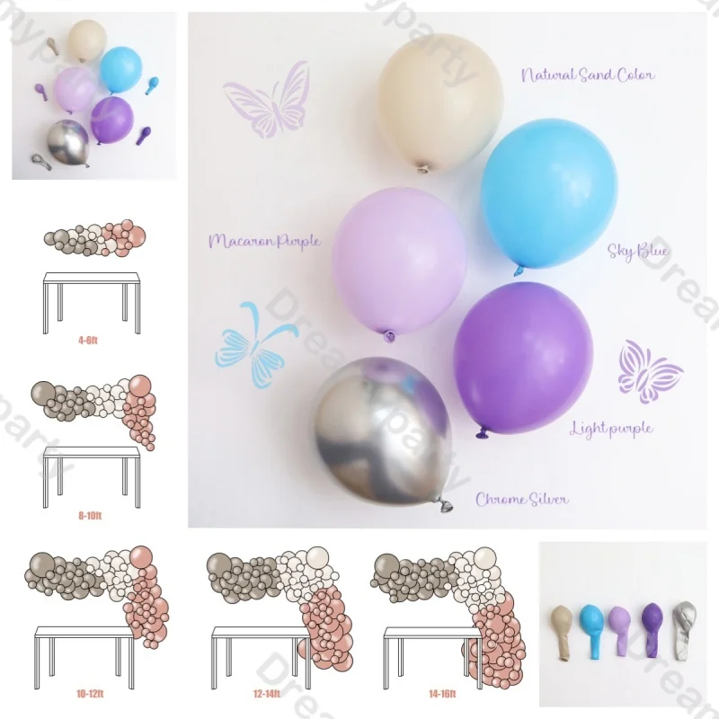 4-16ft Purple Blue Butterfly Pastel Balloon Garland Arch Kit Girls Birthday Baby Shower Butterfly Theme Wedding Party Decoration