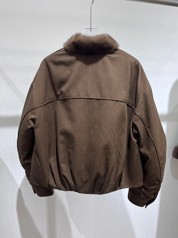 2025 New Fashion Women Winter Real Mink Fur Collar Natural Goose Down Jacket Puffer Jackets Thick Female Outwear Parka Coat