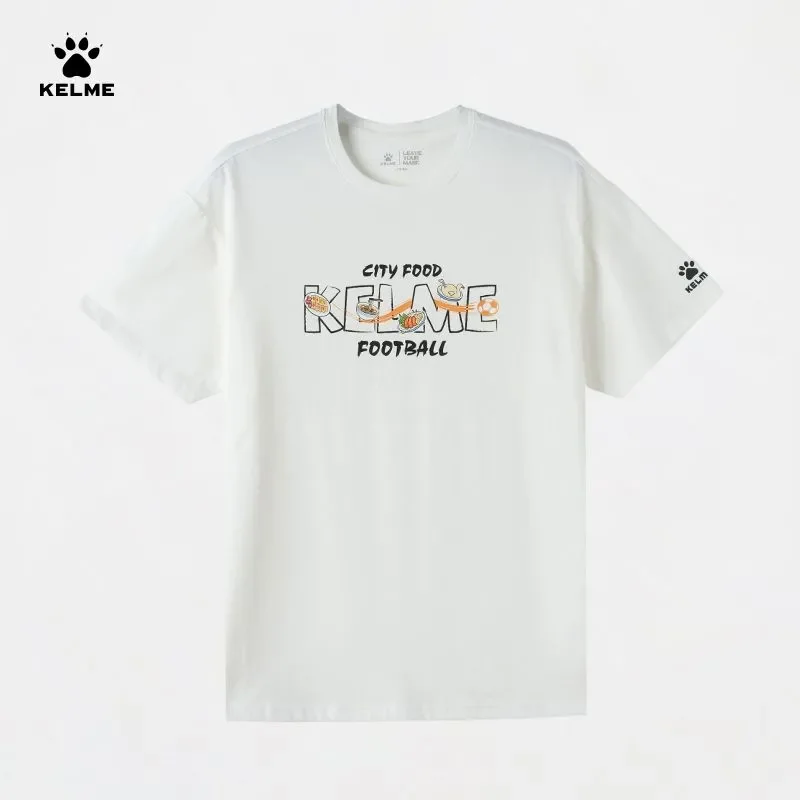 【KELME】Camiseta de Manga Curta KELME para Homens e Mulheres 100% Algodão, Respirável, Gola Redonda, Adequada para Futebol e Estilo de Vida
