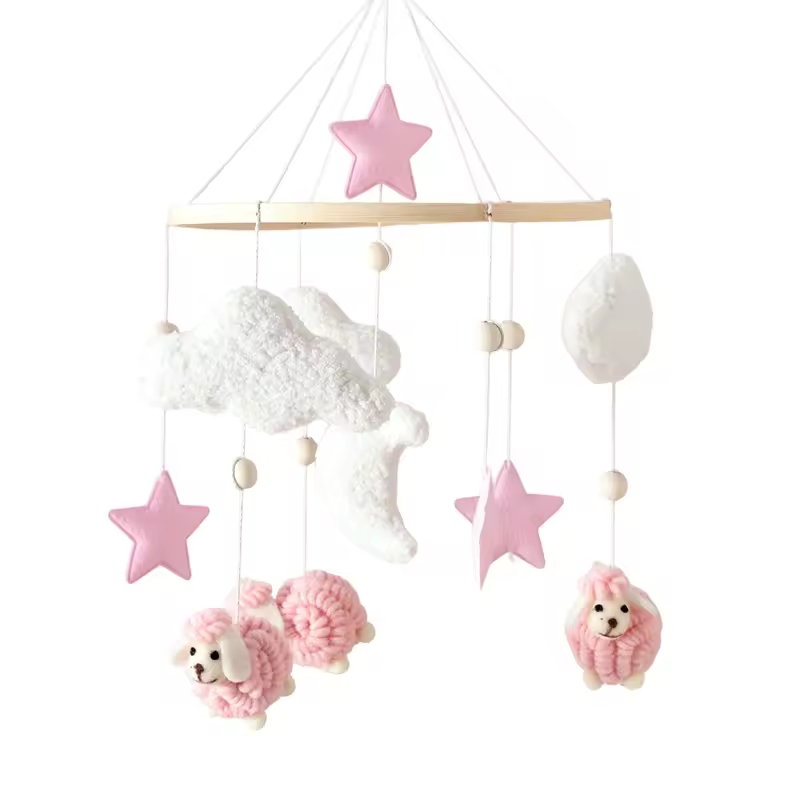 Wooden Crib Mobile Baby Bed Bell Rattle Toy Soft Felt Cartoon Bear Mobile bracket Newborn Music Box Bed Bell Hanging Bracket Toy - Image 32