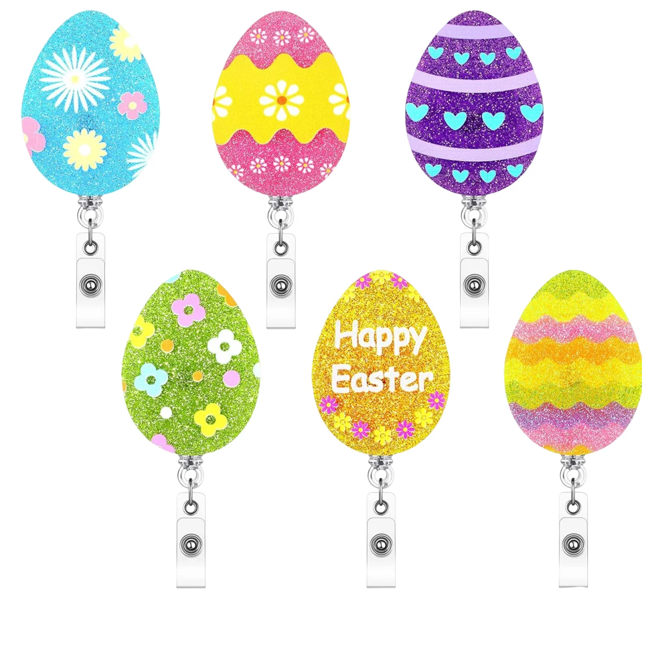 حامل شارة قابل للسحب على شكل بيضة عيد الفصح، بكرة شارة أكريليك للممرضة، الطبيب، الطالب، المعلم الإبداعي للمكتب والمدرسة هدية عيد الفصح #1