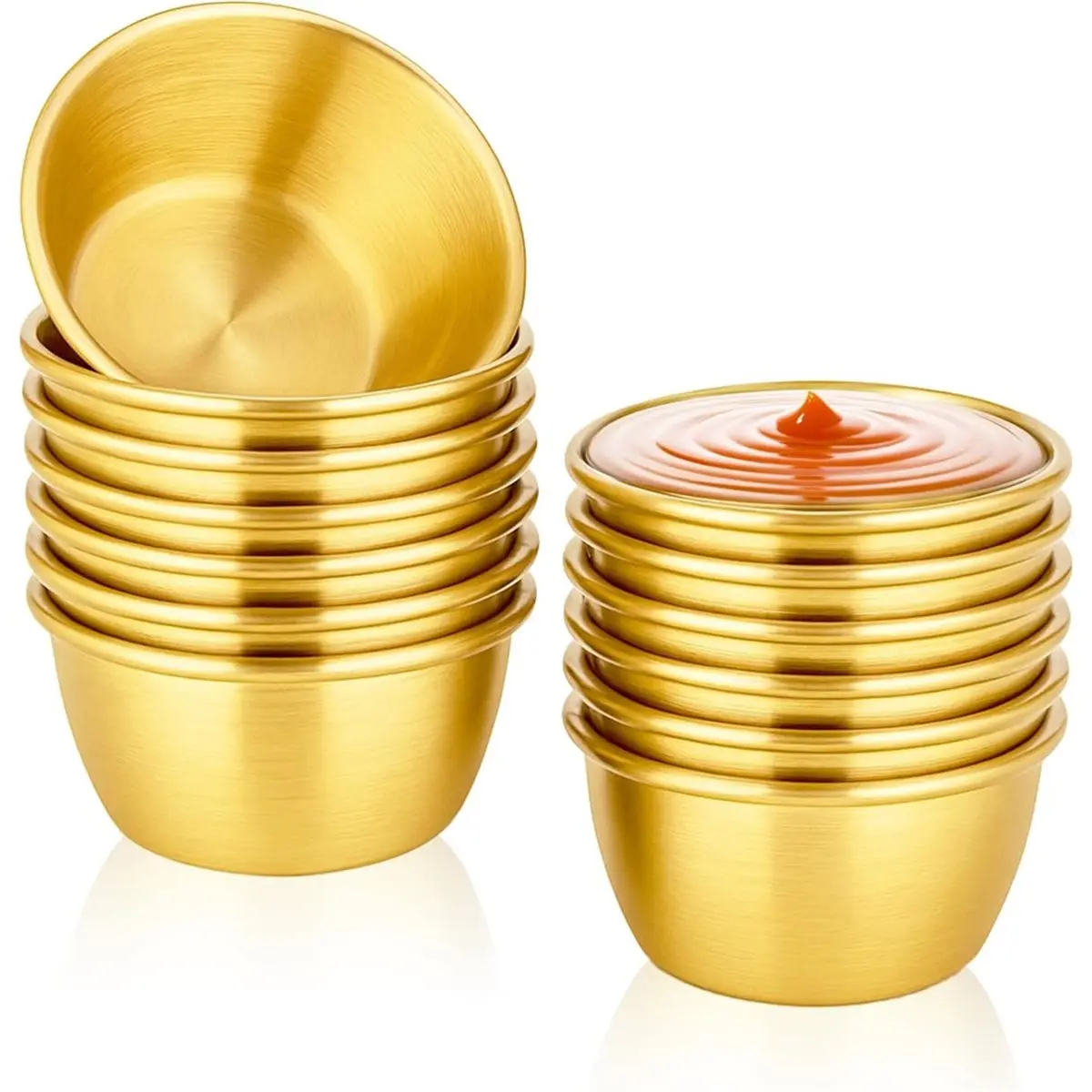 12 Pcs Stainless Steel Dipping Sauce Cup,Mini Saucers Dishes Plates Round Dipping Bowls for Ketchup Dressing Home, 2 Oz