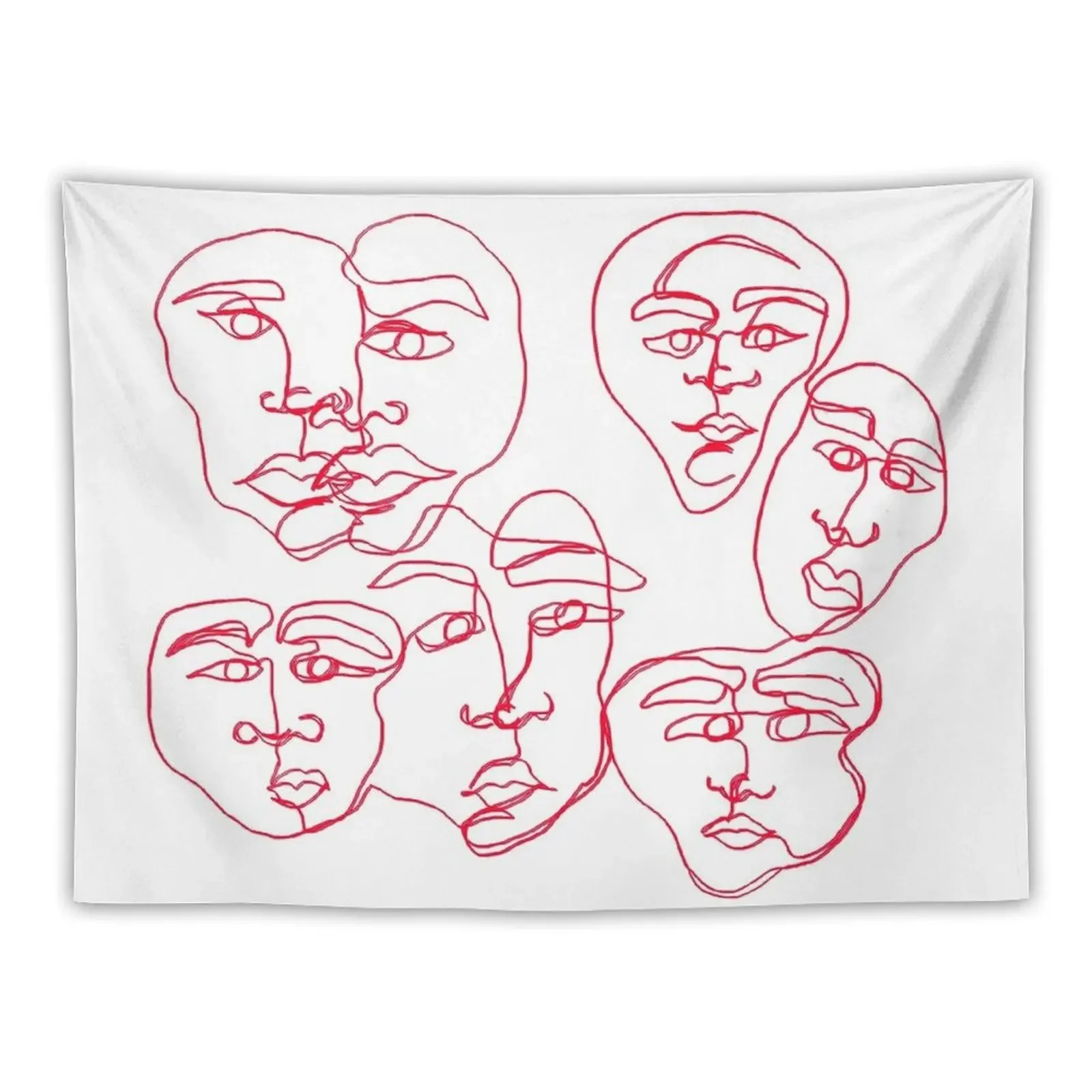 

red abstract face line drawing Tapestry Korean Room Decor Art Mural Tapestry