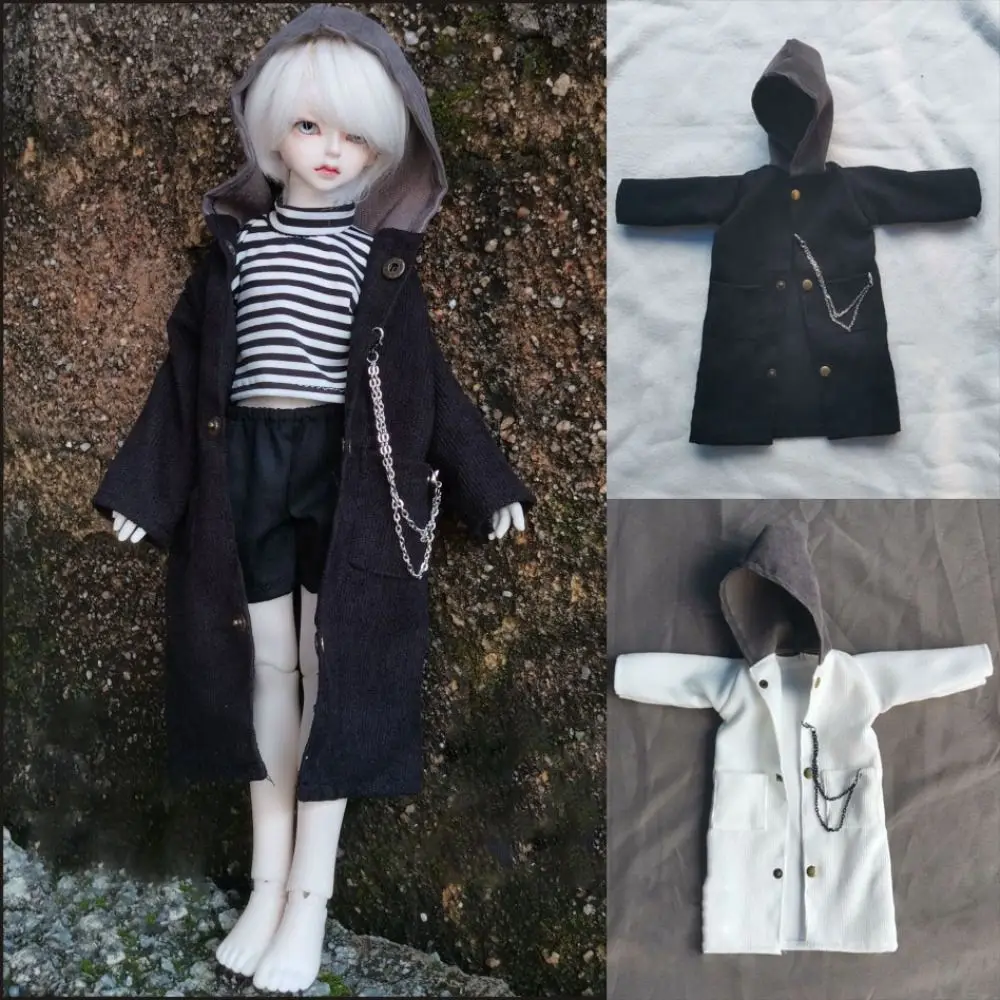 

New Handmake Windcoat White&Black DIY Accessories Fashion Coat with Chain Hoodies Jacket for 1/3 1/4 1/6 BJD 30/45/60cm Dolls