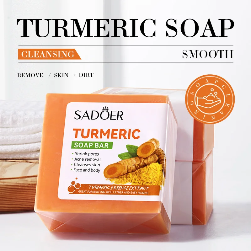 Turmeric Soap Bar Shrink Pores Ance Removal Deep Cleaning Skin Moisturizing Hand Make Bath Soap Body Care