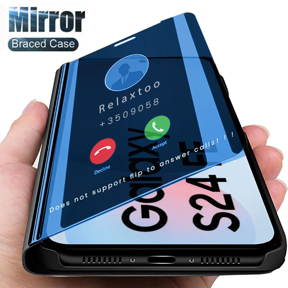 Sumsung S 24 FE 24FE Case Luxury Smart Mirror Flip Leather Cover for Samsung Galaxy S24 FE S24FE 5G Magnetic Stand Book Coque