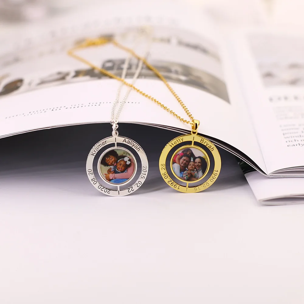 

Fashion S925 Sterling Silver Custom Picture Engraving Name Round Coin Pendant necklace For Family Photo Memorial Gifts Jewelry