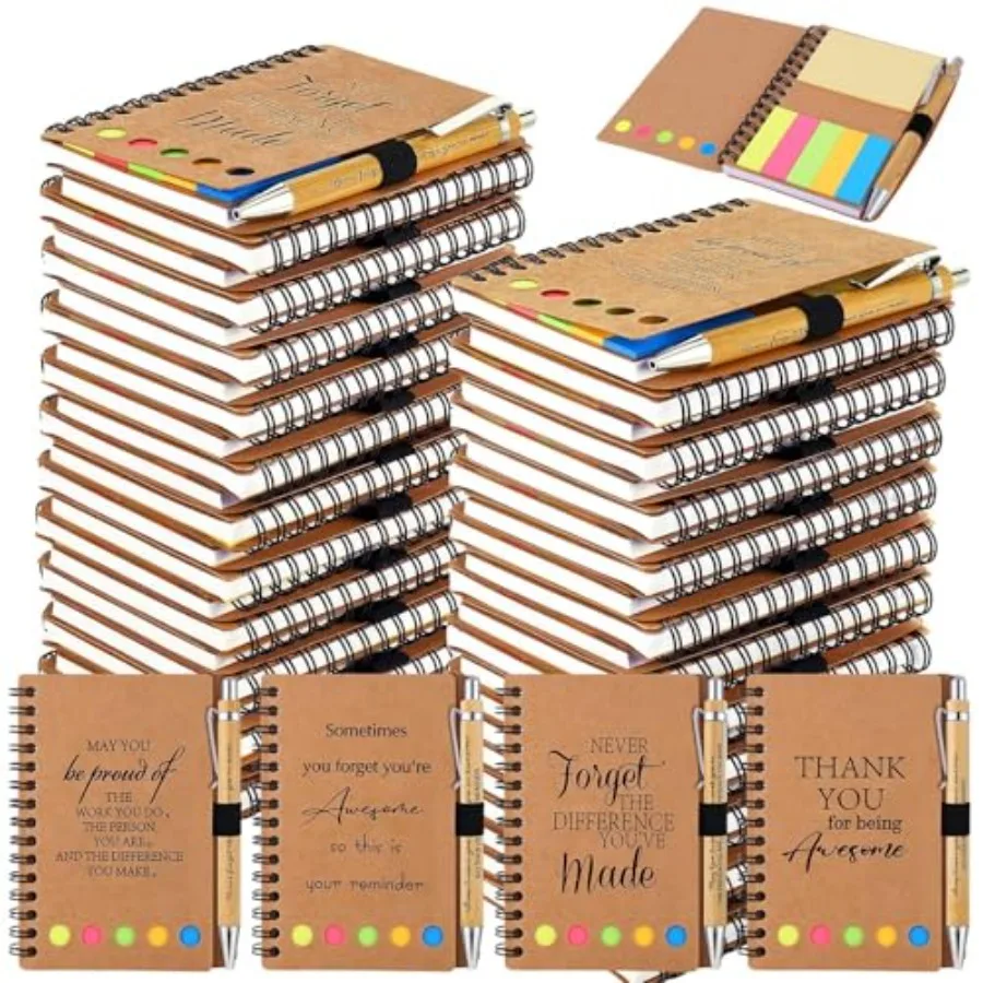 

40 Sets Employee Appreciation Gifts Spiral Notebooks with Sticky Notes Notepads Thank You Journals Inspirational Bamboo Ballpoi