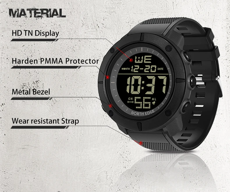 NORTH EDGE Herren Digitaluhren Armee Militär Weltzeit Alarm Sport Stoppuhr Für Männer Wasserdicht 50 Mt Armbanduhr 2022 Relogios – Detail 10