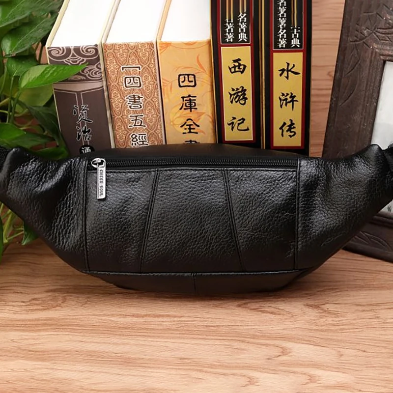 Genuine Leather Men Waist Fanny Pack Bags Sling Chest Pocket Pouch Travel Hiking Male Real Cowhide Loop Hip Belt Bum Bag