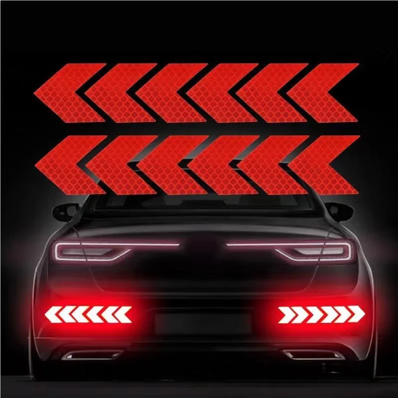 10Pcs Arrow Sign Reflective Stickers Car Scratch-resistant Warning Safety Tapes Bumper Trunk Reflector Stickers Auto Styling