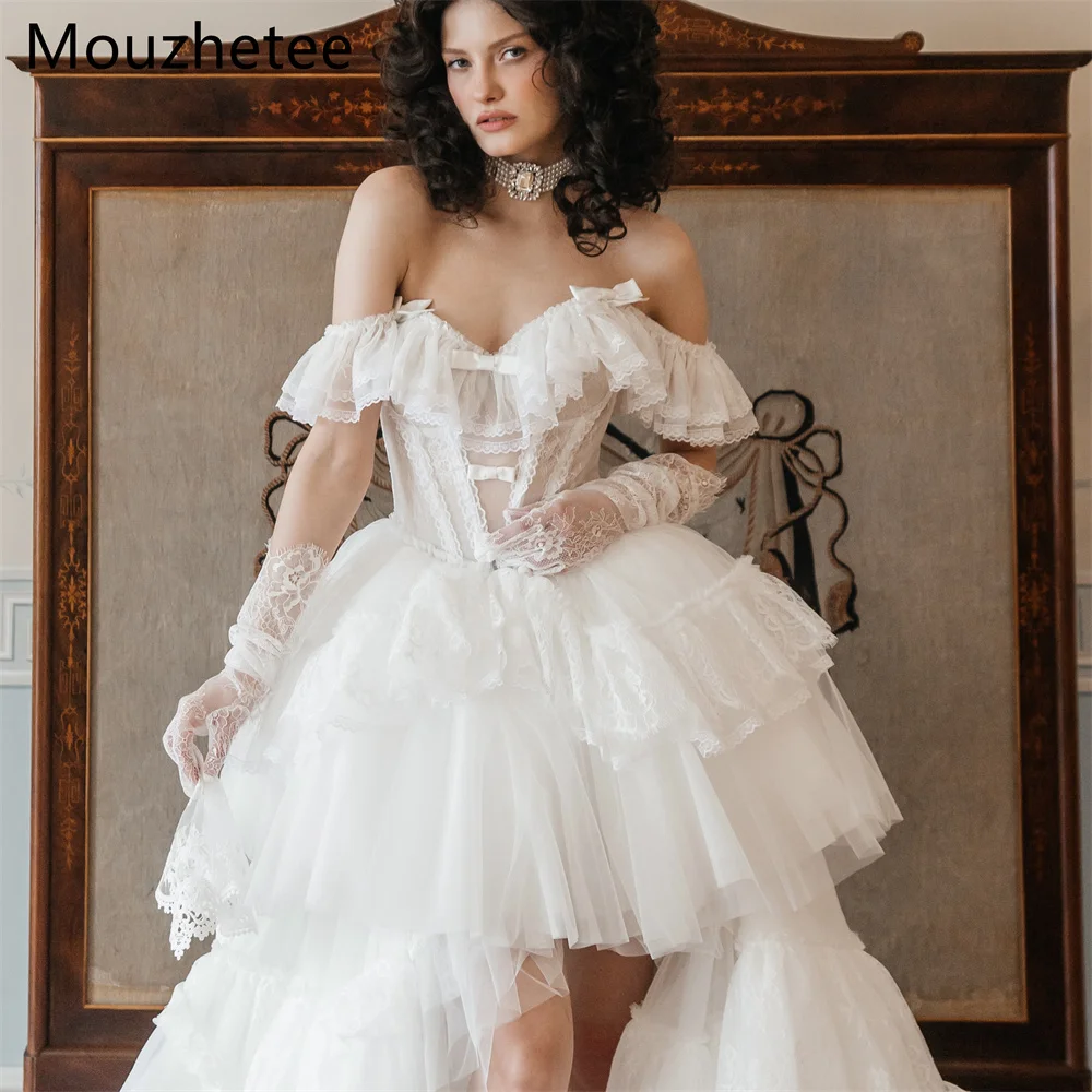 Mouzhetee A-Line Elegant Off The Shoulder Lace Pleat Wedding Dresses Simple Ruffle Brides Gown Custom Made 2026