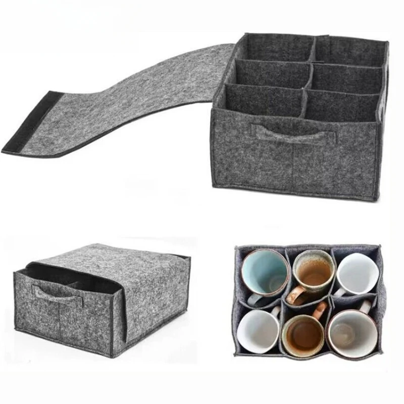 Foldable Felt Organizer for Plates, Cups & Cutlery with Tension Stand. Lightweight Fabric Storage Bag, Ideal for Camping, RV & H