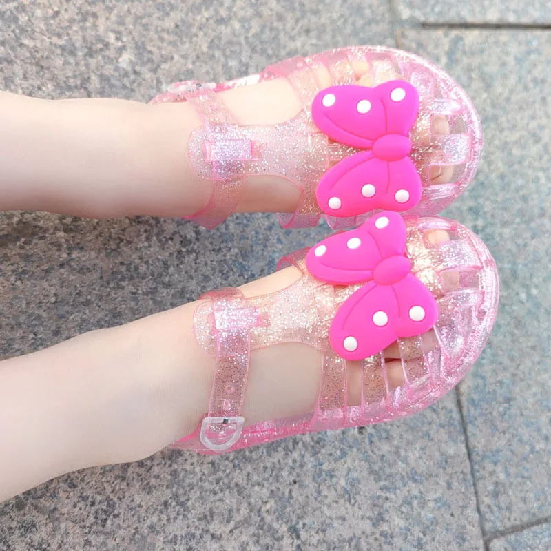 Summer Children Shoes Girl Sandals Polka Dot Transparent Model Flat Outdoor Casual Sandals Toddler Toddler Baotou Type Kid Shoes