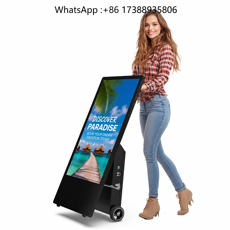 Battery Powered Outdoor Digital Poster 43 Inch Portable LCD Advertising Display 14 Hours Working Time IP65 Waterproof Screen