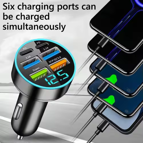 PD 6 In 1 Fast Charging Car Charger QC3.0 USB C Digital Display For iPhone Samsung Vivo OPPO Oneplus Car Mobile Phones Adapter - Image 3