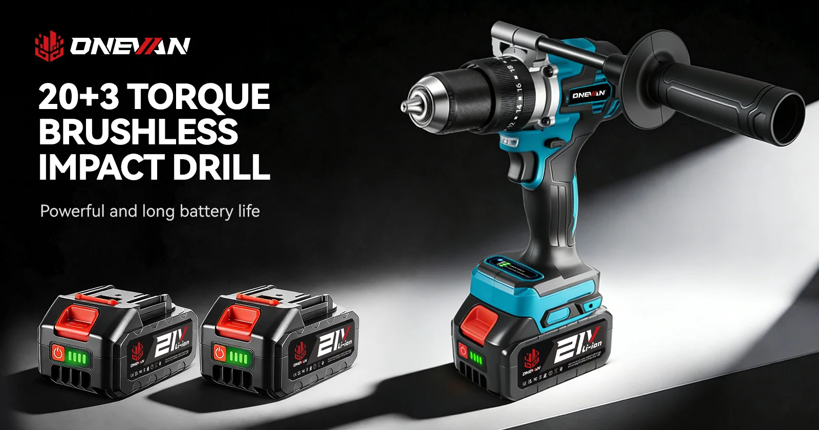 ONEVAN 13MM 650N.M Brushless Electric Impact Drill 20+3 Torque Cordless Screwdriver Drill Power Tool For Makita 18V Battery Pin