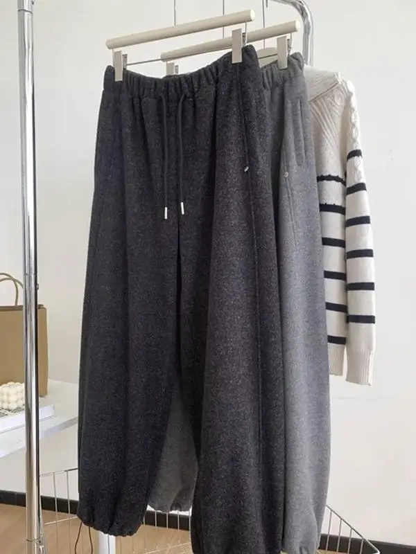 

American Style Retro Fleece Lined Cuffed Warm Casual Pants Two Wear Autumn Winter New Wide Leg Sports Long Trousers