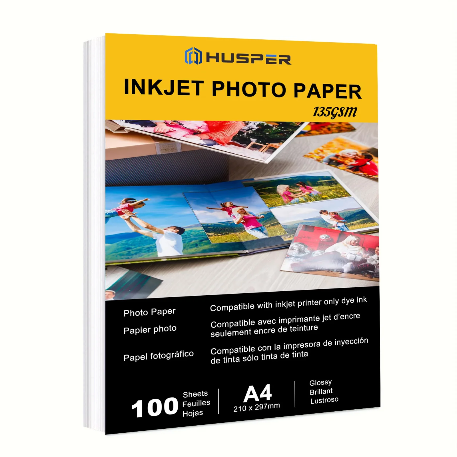 

HUSPER A4 100 листов 135GSM, размер (210 × 297 мм) для принтера, бумага для принтера, глянцевая белая бумага для фото, качественная бумага для принтера