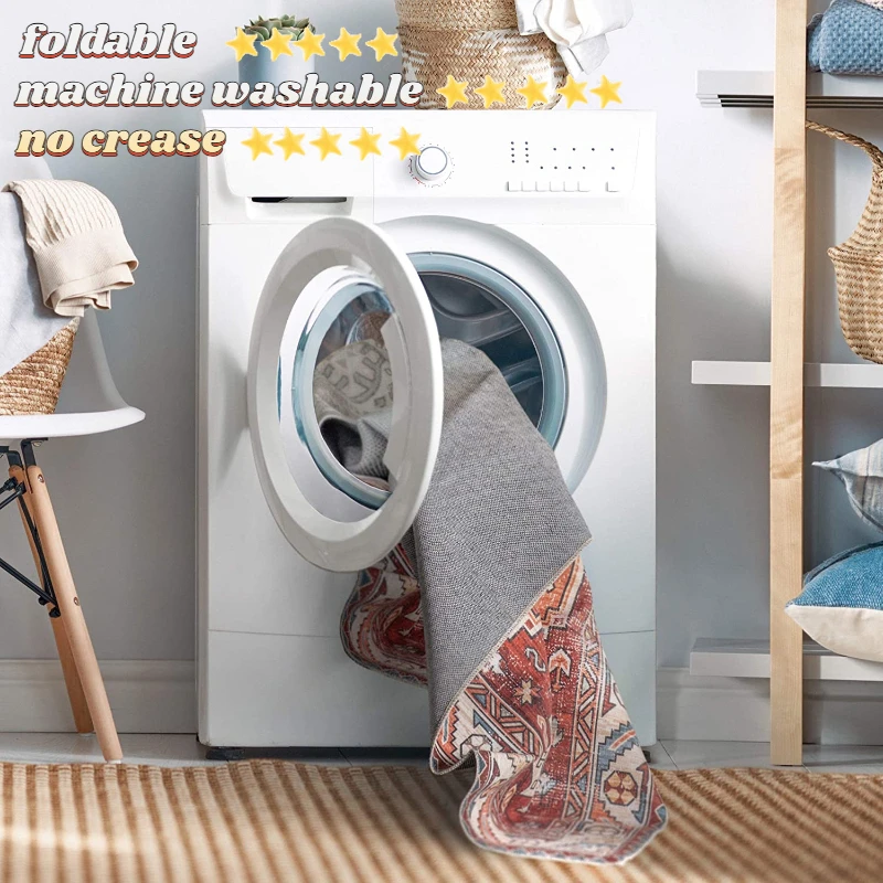 Floral Print Bedroom Carpets Vintage Art Living Room Rugs Large Area Foldable Machine Washable Soft Floor Mats Alfombra Tapis 러그 - Image 5