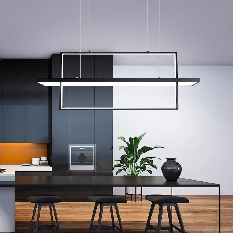 Modern LED Ceiling Chandelier for Dining Room Kitchen Living Room Bedroom Rectangular Design Pendant Lights Simple Hanging Lamp